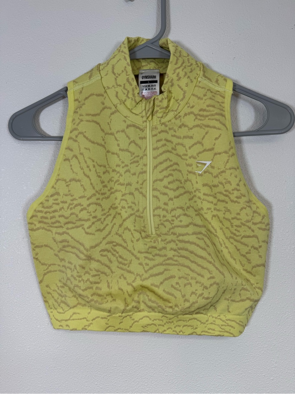 Gymshark Yellow Patterned Sleeveless Half-Zip Sport Bra
